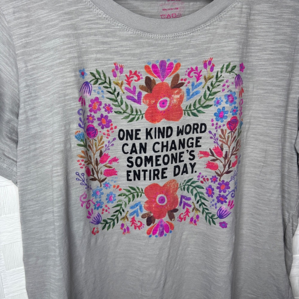 Natural Life One Kind Word Floral Graphic T-Shirt Grey Slub Cotton Womens XL - Picture 2 of 4